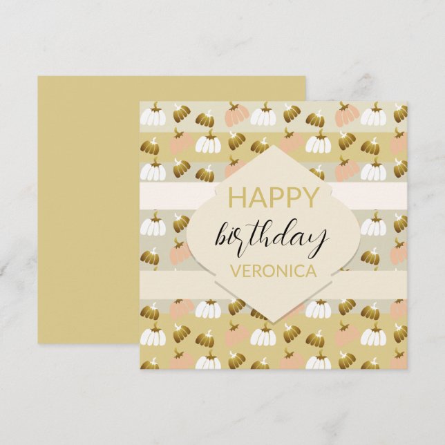 Cartão Abóboras Artísticas Bomba com Bege Mostarda Modern (Frente/Verso)