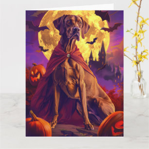 Cartão Abóboras Assustadoras de Halloween Vizsla Vampiro