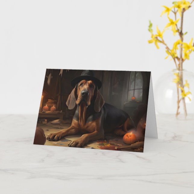 Cartão Abóboras Cão de Caça do Halloween Assustador (Flor Amarela)