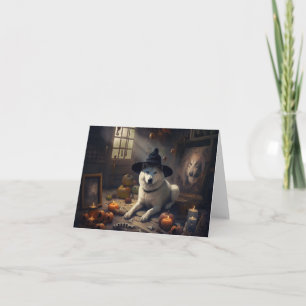 Cartão Abóboras de Akita no Halloween Assustador