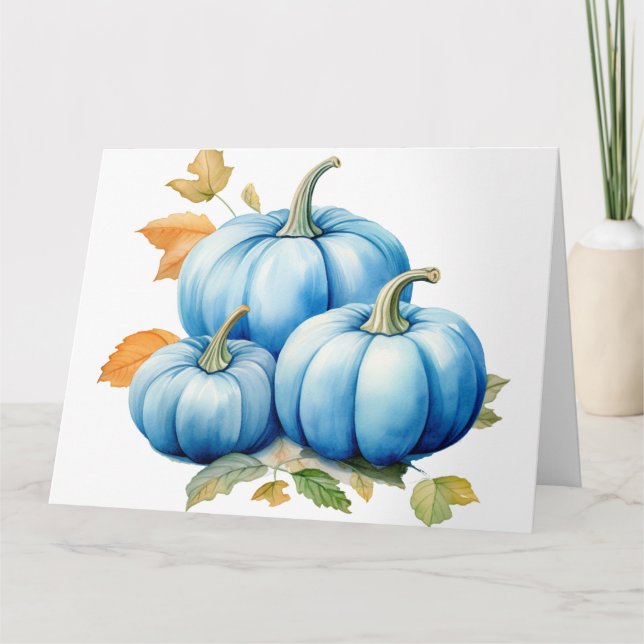 Cartão Abóboras de Aquarela Azul Bonito (Frente)