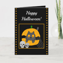 Abóboras de Caveira de Gato Preto para o Halloween