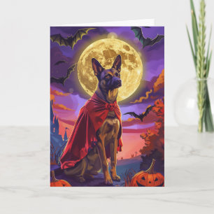 Cartão Abóboras de Halloween Cachorro Malinoi Belga Assus