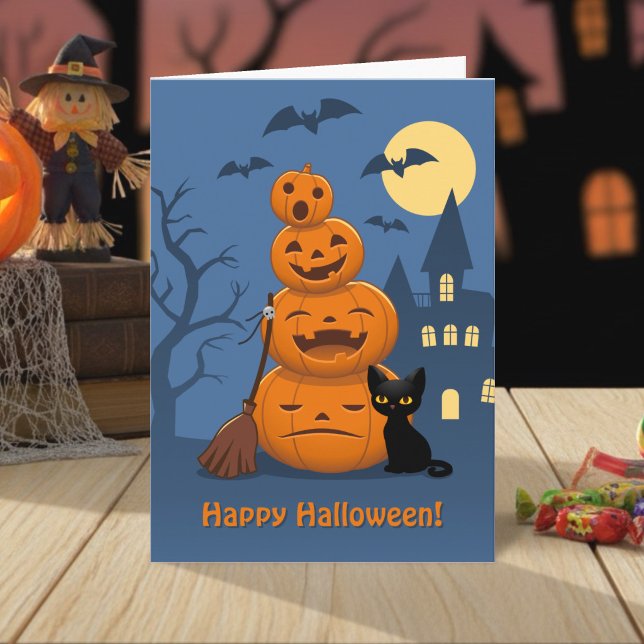 Cartão Abóboras de Halloween e Gato Preto (Criador carregado)