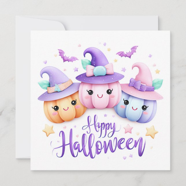 Cartão Abóboras de Halloween Kawaii Fofas (Frente)