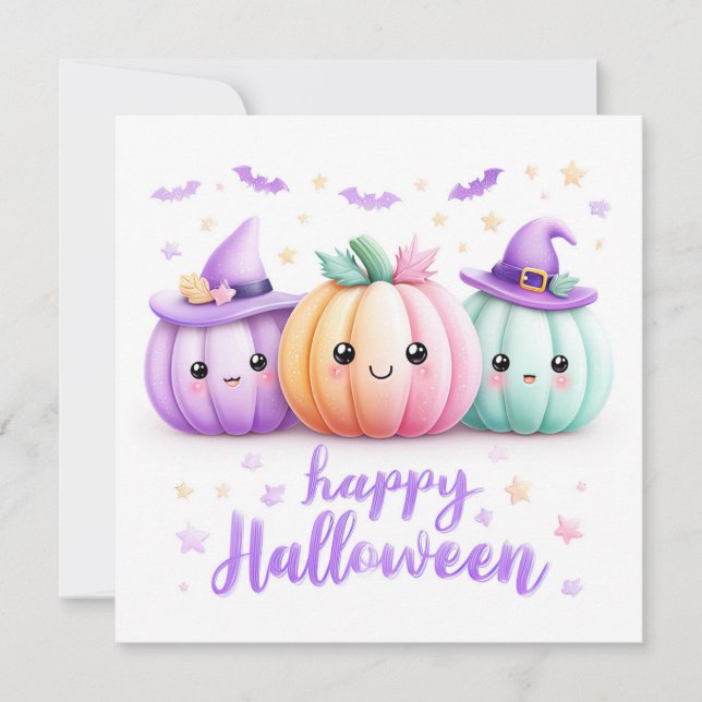 Cartão Abóboras de Halloween Kawaii Fofas (Frente)