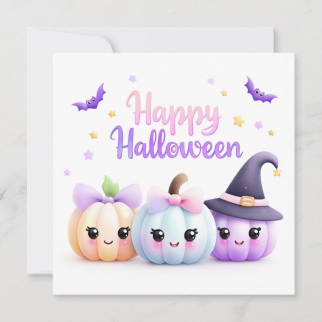 Cartão Abóboras de Halloween Kawaii Fofas (Frente)