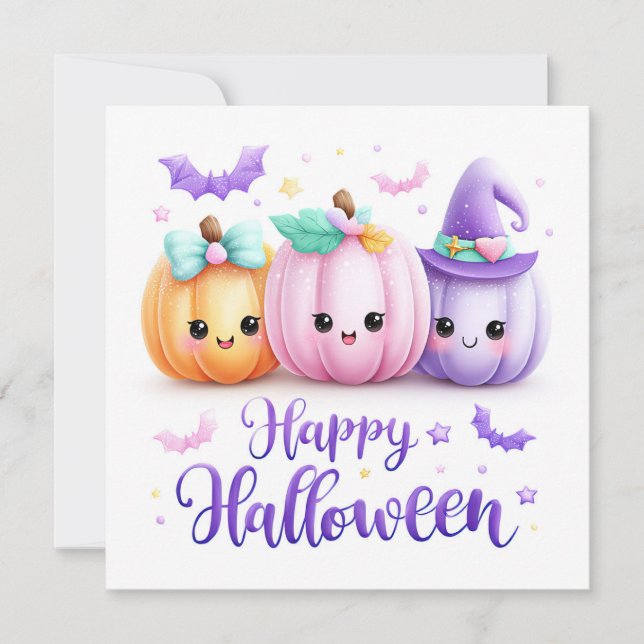 Cartão Abóboras de Halloween Kawaii Fofas (Frente)