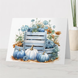 Cartão Abóboras e Flores Azuis Aquarela