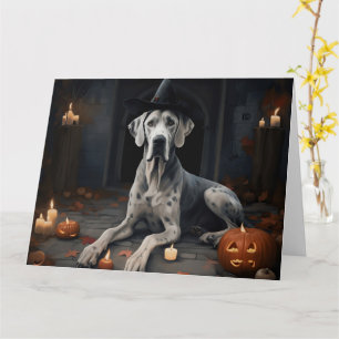 Cartão Abóboras Great Dane Halloween Assustador Flip
