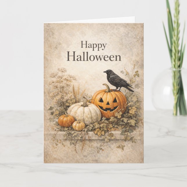 Cartão Abóboras Laranja Vintage Halloween (Frente)