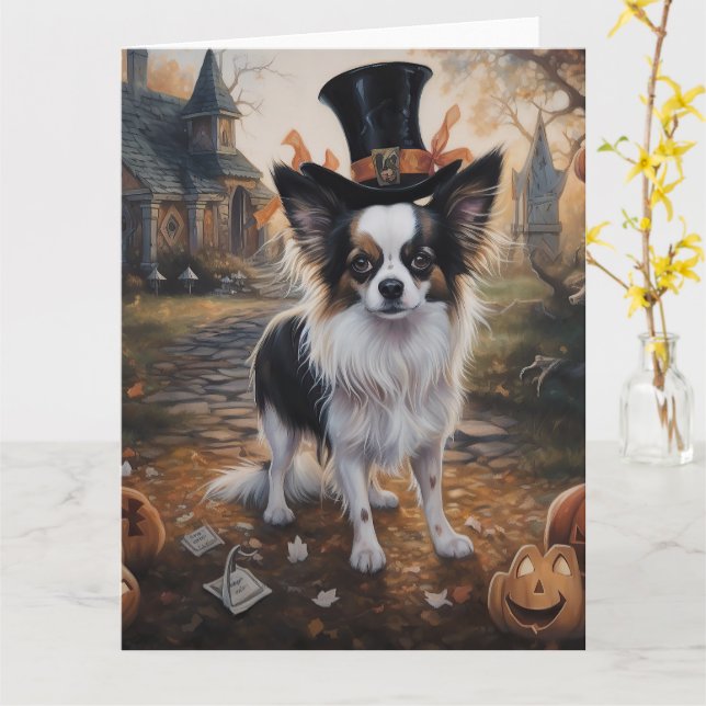 Cartão Abóboras Papillon Halloween Assustadoras (Flor Amarela)