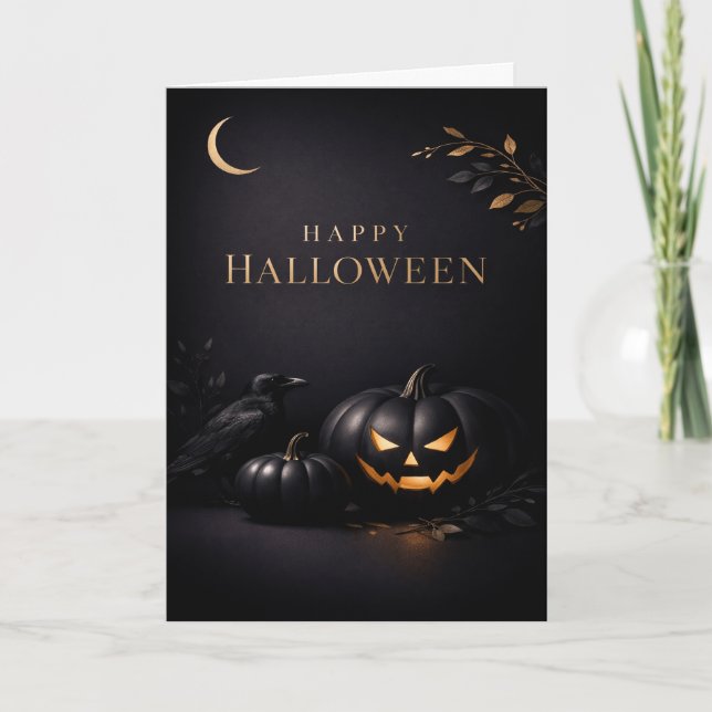 Cartão Abóboras Pretas de Halloween (Frente)