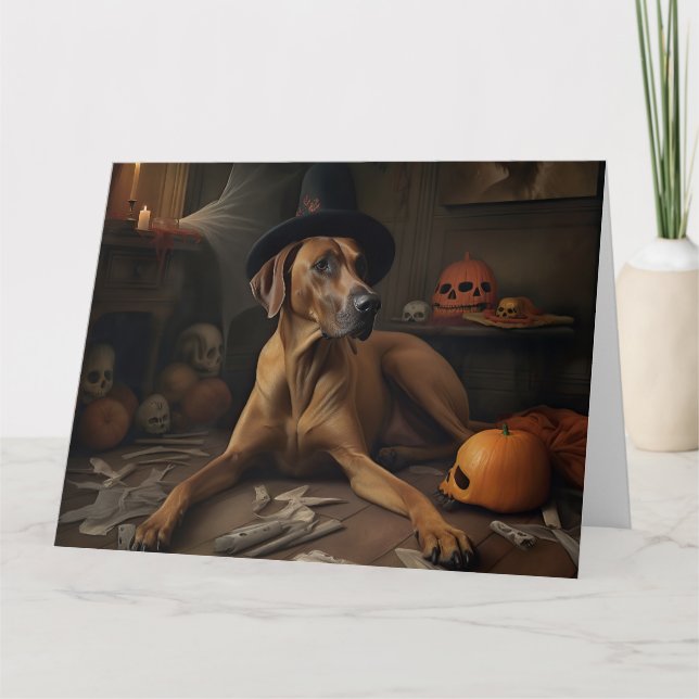 Cartão Abóboras Ridgeback da Rodésia Halloween Assustador (Frente)