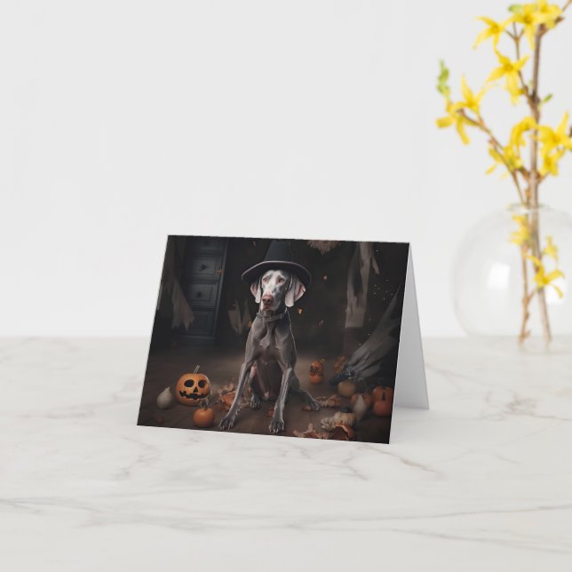 Cartão Abóboras Weimaraner Halloween Assustador (Flor Amarela)