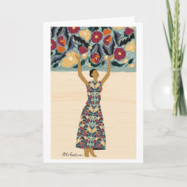 Cartão Abrace a mulher da ilustração da beleza nas flores