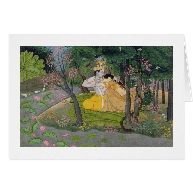 Cartão Abraço de Radha e de Krishna em um bosque da (Frente Horizontal)