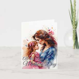 Cartão Abraço do Dia da Mãe em Estilo Floral de Aquarela