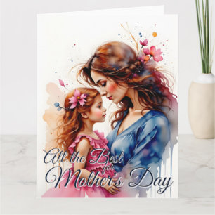 Cartão Abraço do Dia das Mães em Estilo Floral Aquarela