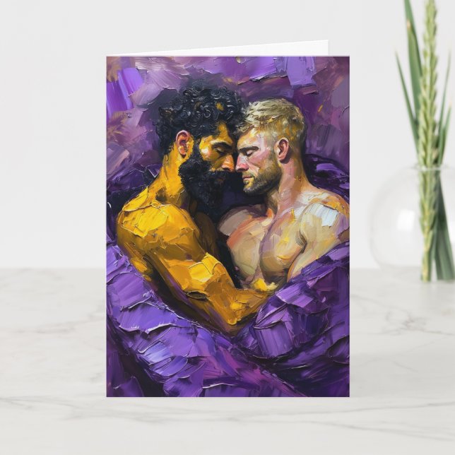 Cartão Abraço Roxo: Retrato de Óleo Expressionista (Frente)