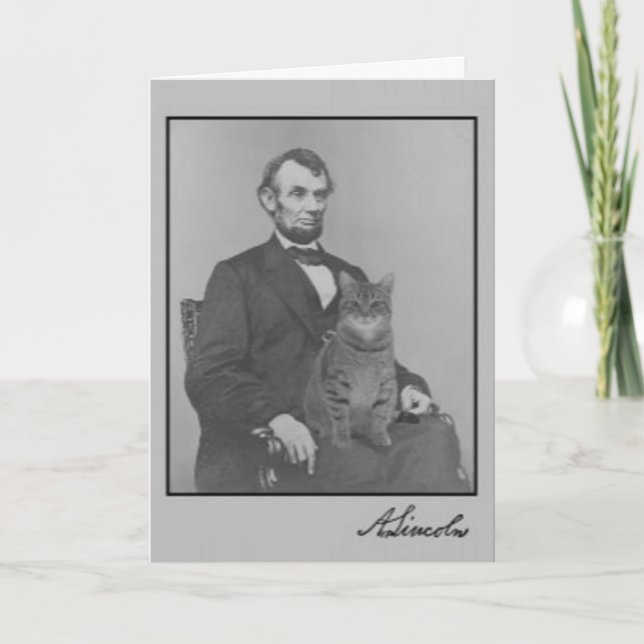 Cartão Abraham Lincoln e seu gato "Gloria" (Frente)