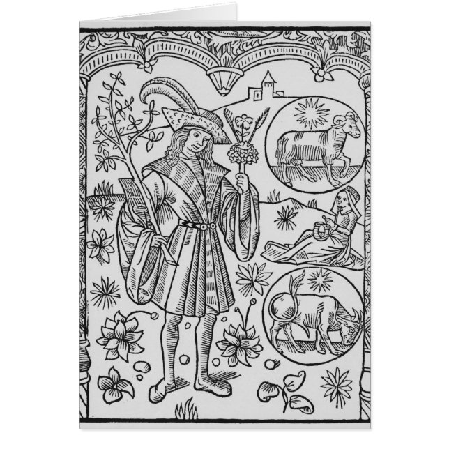 Cartão Abril, flores, Aries (Frente)