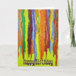 Cartão Abstract Art rainbow stripes Happy Birthday paint