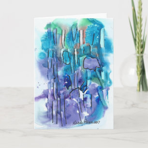 Cartão Abstrato Art, Purple, Blue, Watercolor Impressão