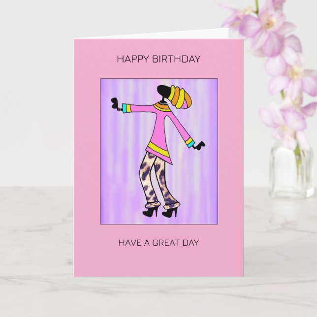 Cartão Abstrato Art, Trendy e Elegante Rapariga Aniversár (Orquídea)