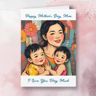 Cartão Abstrato Colorida Obrigado Mãe Dia das Mães