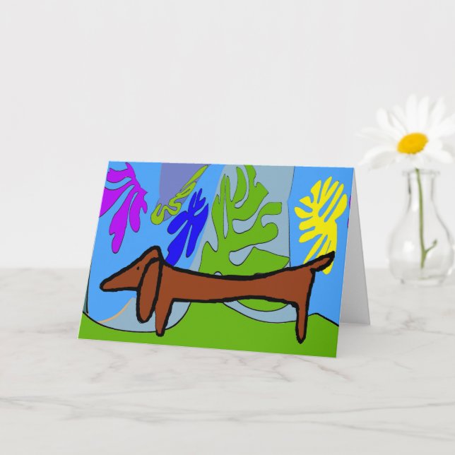 Cartão Abstrato Dachshund, Estilo Matisse (Planta pequena)