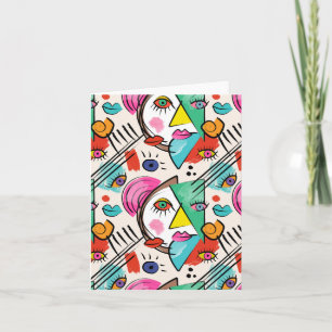 Cartão Abstrato de Cubismo Moderno Artsy Rostos Femininos