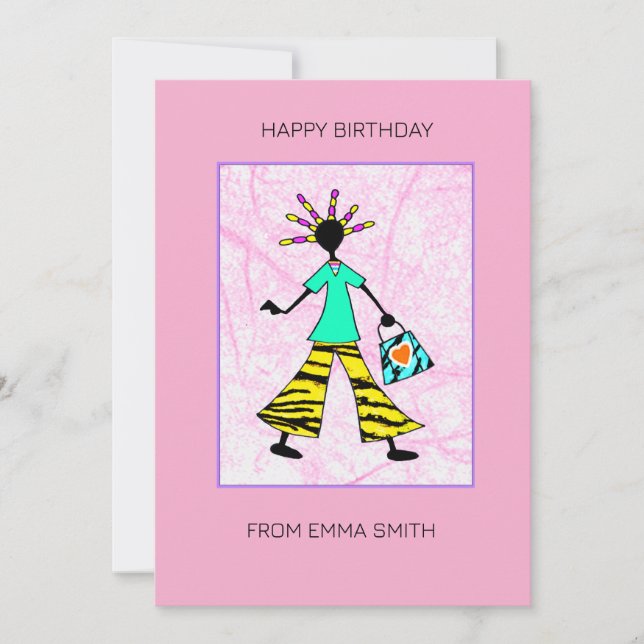 Cartão Abstrato Incrível e Na moda-Africana Lady Birthday (Frente)