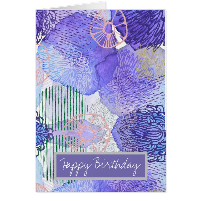 Cartão Abstrato moderno azul e roxo (Frente)