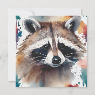 Cartão Abstrato Watercolor Raccoon Face
