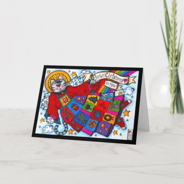 Cartão Abundant Bessings Meowd Natal Angel Cat Card (Frente)