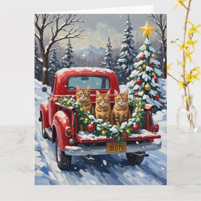 Cartão Abyssinian Cat Christmas Red Truck Holiday (Flor Amarela)