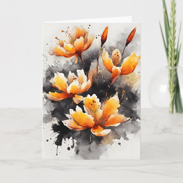 Cartão Açafrão - Flores em aquarela (Frente)
