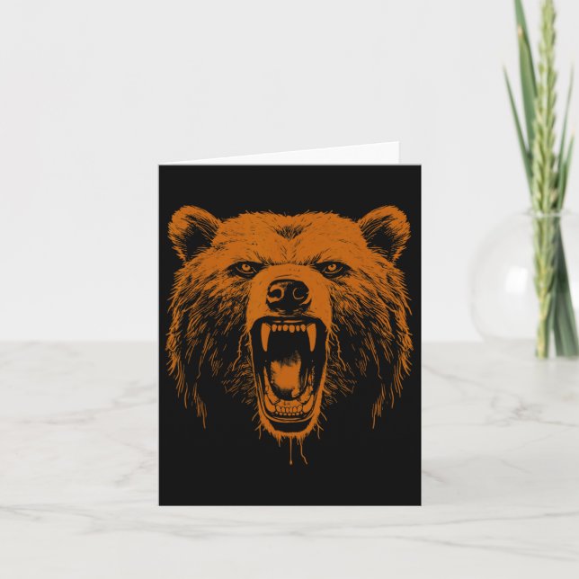 Cartão Acampamento de Ataque de Ataque de Urso Cinza com  (Frente)