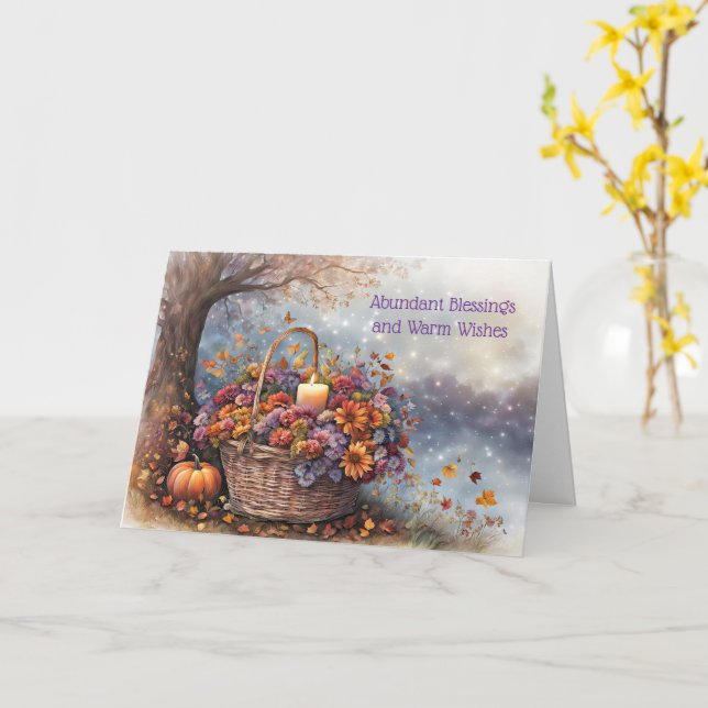 Cartão Ação de Graças com Cesta de Folhagens Flores de Ou (Flor Amarela)