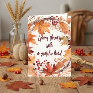 Cartão Ação de Graças de Autumn Wreath, Rustic Watercolor
