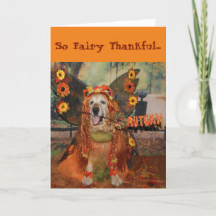 Cartão Ação de Graças de ouro Retriever Fairy