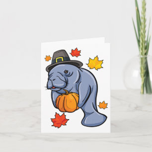 Cartão Ação de Graças Manatee Pilgrim Fall Pumpkin Dugong