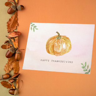 Cartão Ação de Graças Minimalista da Aquarela Pumpkin