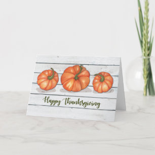 Cartão Ação de Graças Três Pumpkins no Plank Wooden