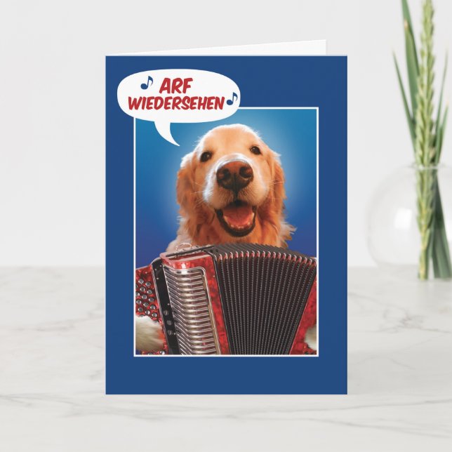 Cartão Accordion-Play Ouro Retriever Arf Wiedersehen (Frente)