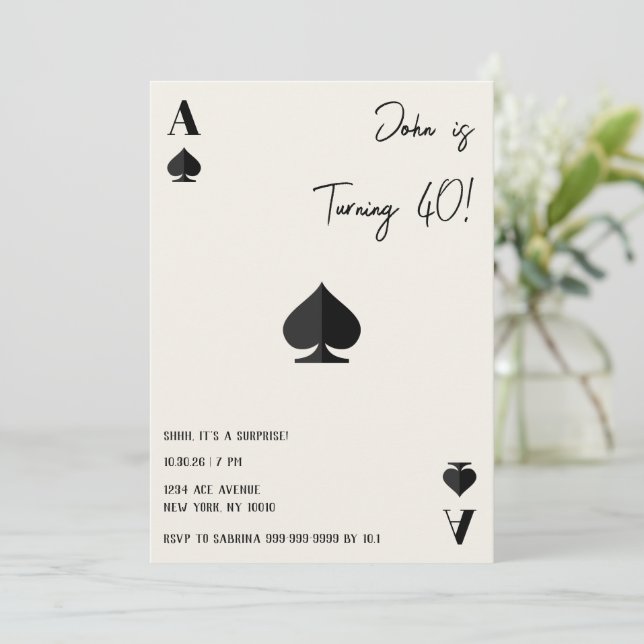 Cartão Ace of Spades Birthday Card | Playing Card Party T (Em pé/Frente)