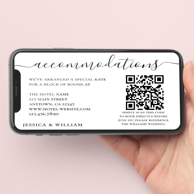Cartão Acomodação de Hotel de Casamento com Código QR (Criador carregado)