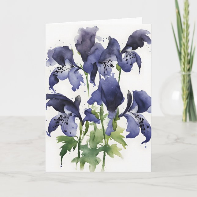 Cartão Acônito - Flores aquarela (Frente)