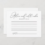 Cartão Aconselhamento de Casamento Clássico<br><div class="desc">Este clássico cartão de conselho de chic é perfeito para um casamento rústico. O design simples e elegante apresenta a tipografia de scripts clássicos e ricos em preto e branco. Estas cartas são perfeitas para um casamento, chá de panela, chá de fraldas, festa de formatura e muito mais. Personalize as...</div>